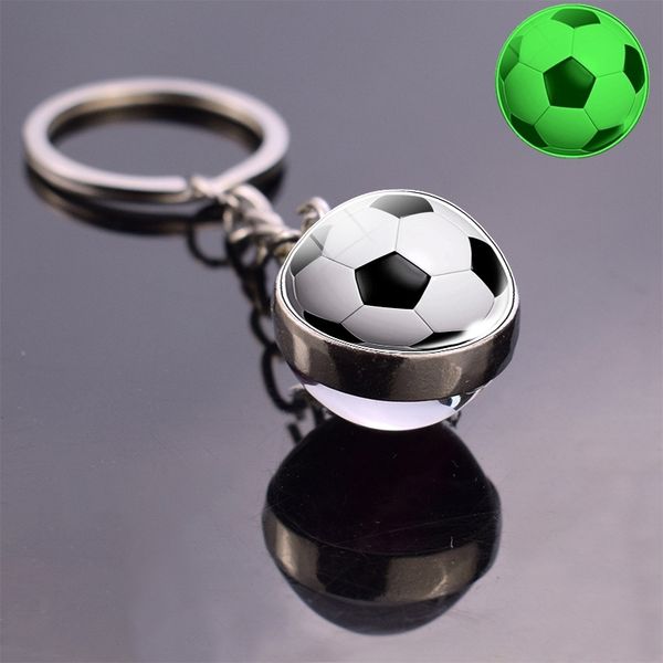 

soccer glass ball keychain glow in the dark football basketball baseball volleyball tennis rugby softball luminous glass keyring, Silver