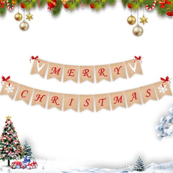 Merry Christmas Burlap Banner 16 14cm Bunting Sign Rustic Party