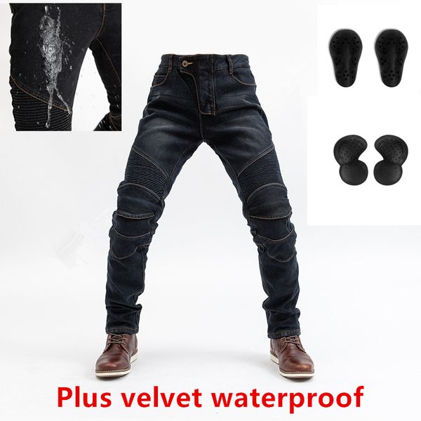 

motorcycle riding pants winter plus velvet waterproof outdoor racing jeans anti-fall motorcycle pants with knee pads