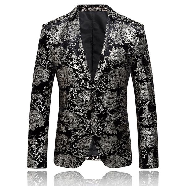 

feitong blazer suit men's dress floral suit notched lapel slim fit button stylish blazer coat jacket men masculino 2019, White;black