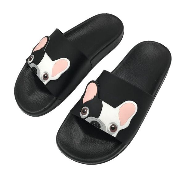 

korean version of the cute cartoon law dog dog slippers female summer indoor and outdoor wear thick bottom word beach slippers, Black