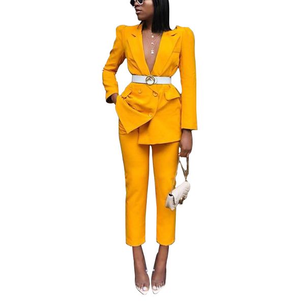 

lemon gina autumn winter deep v-neck double button long sleeve blazer straight pants suit office lady two piece set zl1218, White;black