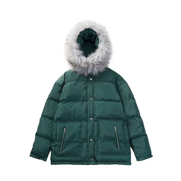 

2019 winter men detachable fur collar parka jacket male fashion loose warm coat male streetwear thicken oversize, Black