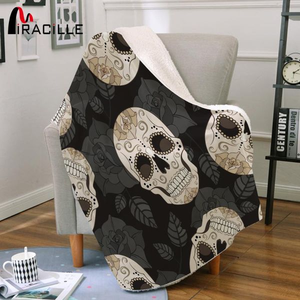 

miracille skull art flannel throw blanket snuggle fuzzy sherpa fleece microfiber blankets for couch bed chair car home decor