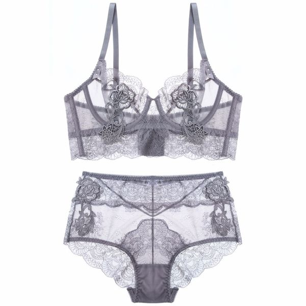 

цветочная вышивка сексуального женского белья кружевных женские наперсники ультратонких чашки способ женщины набор бюстгальтер прозрачных бю, Red;black