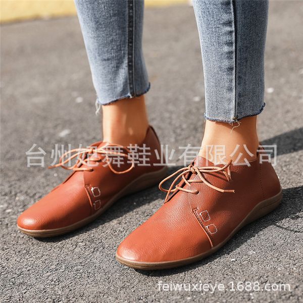 

large size women's shoes 2019 selling round flat lace-up casual shoes women's, Black