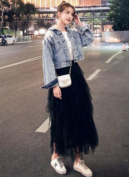 

woman spring and autumn europe and the united states new style trend boutique slim personality with casual denim jacket / 6789 s-xl, Black;brown