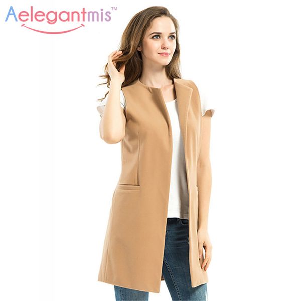 All'ingrosso-Donna Autunno Primavera Gilet in misto lana Gilet Lady Office Wear Gilet lungo Cappotto da donna Gilet casual senza maniche Plus Size