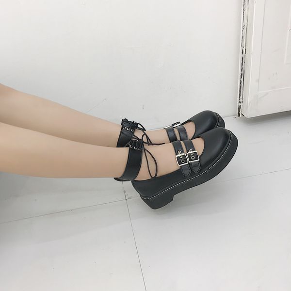 

new japanese small leather shoes thick round round women's shoes lolita student, Black