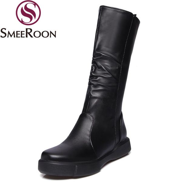 

smeeroon 2018 new simple woman shoes fashion boots casual skid resistance mid calf boots zipper campus round toe winter, Black