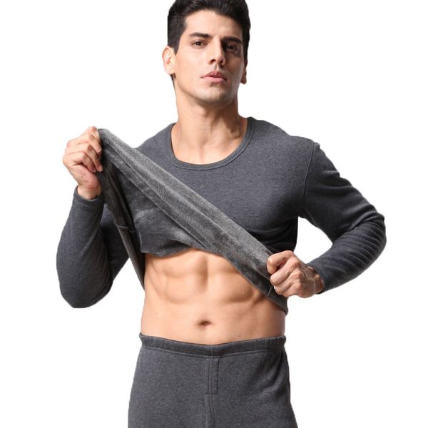 

2019 winter warm clothing men's thick warm velvet winter underwear suit layered clothing men's long dry drying su, Blue;black