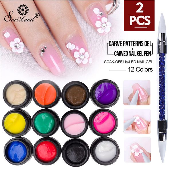 

saviland new 3d sculpting nail art 12 color carved patterns gel soak off uv gel nail art modelling sculpture lacquer tools