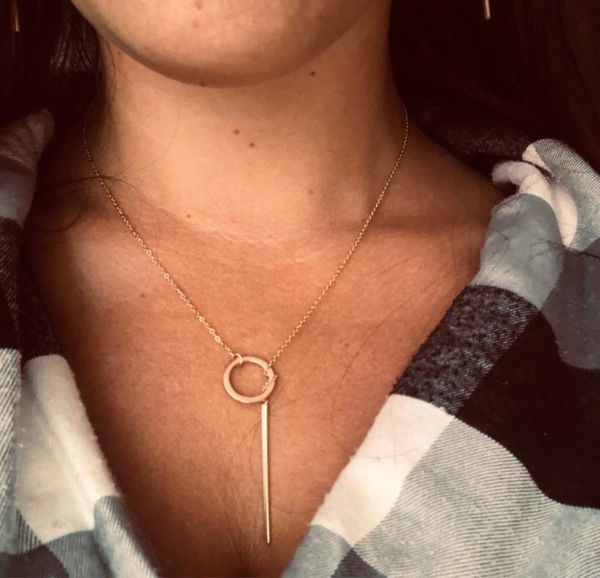 

lamoon 925 sterling silver necklace for women long pendant stick simple necklace gold color fine jewelry lmnl003