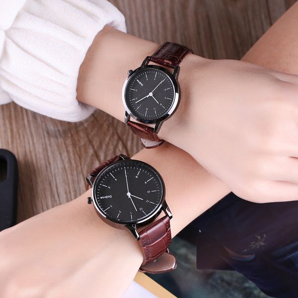 

fashion couple watch set leather quartz brands women watches casual sports wrist watch men clock, Slivery;brown