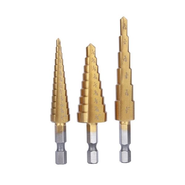 

step drill bit hss titanium coated step cone metal hole cutter metal hex tapered drill power tools accessories