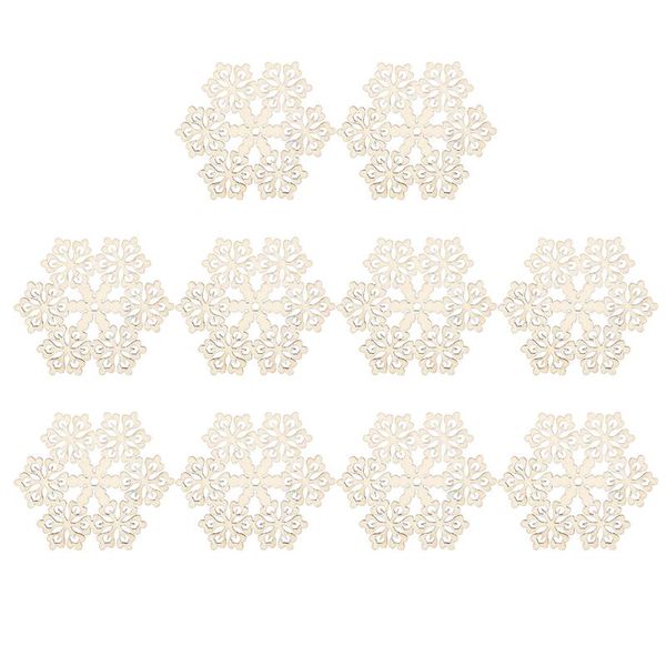 

10pcs christmas ornaments wooden hanging snowflake xmas decorations with ropes