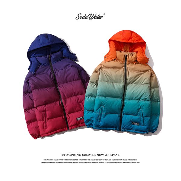 

sodawater 2019 men cotton-padded coat winter thick jacket cotton-padded male jacket digital printing gradient color men parkas, Black
