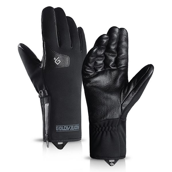 

thermal ski gloves men women winter skiing fleece windproof sports thermal gloves with warm lining winter snowboard glove, Black