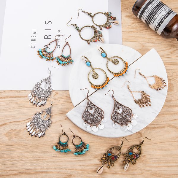 

vintage boho ethnic tassel dangle drop earrings hanging for women female fashion 2019 earrings ornaments jewelry accessories, Silver