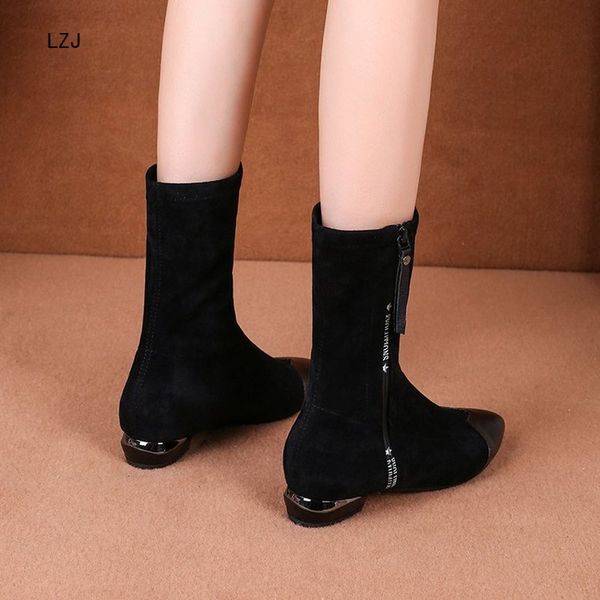 

new 2020 women black ankle sock boots fashion spring autumn stretch boots chunky high heels pointed toe women shoes a610