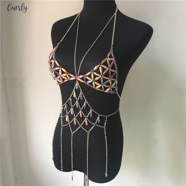 

bling metal tassel details tank festival rave clothing summer backless rave body beach, White