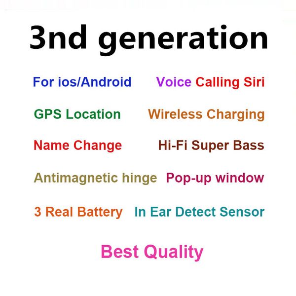 

2019 Новые высокого качества наушников Air 3 H1 чип Переименован гарнитура 3nd поколение беспроводной зарядки телефоны Bluetooth наушники GPS позиционирования