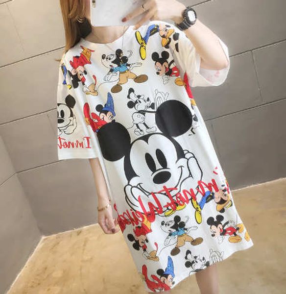 

2020 summer new arrival women designer t-shirts loose breathable plus size summer cloths fashion carton style mouse print womens clothing, White
