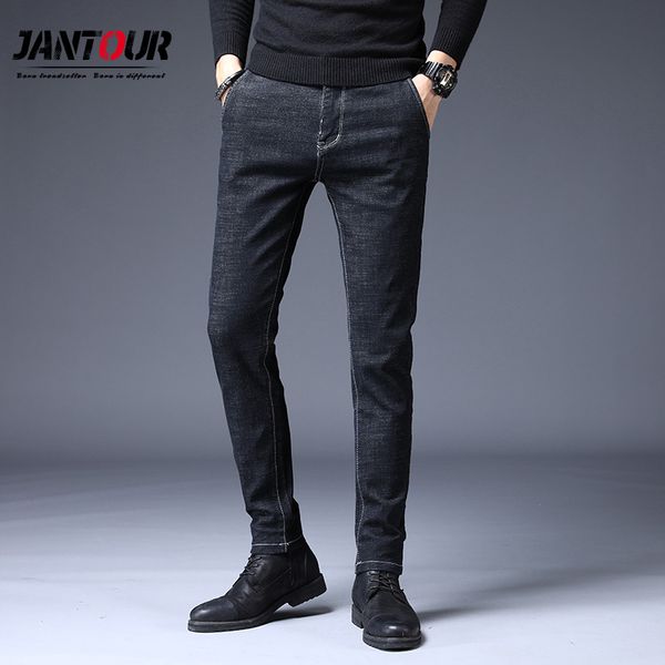 

jantour men's brand jeans 2019autumn winter new cotton slim stretch denim jeans young fashion casual men's trousers, Blue