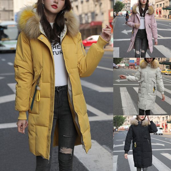 

feitong 2019 fashion women winter warm coat casual hooded thick warm slim jackets mid-long overcoat girl streetwear#92540, Black
