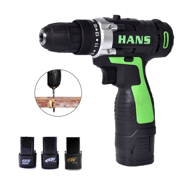 

2 battery hand drill cordless electric impact power drills screwdriver rotary tools for woodworking 12v/16.8v/18v
