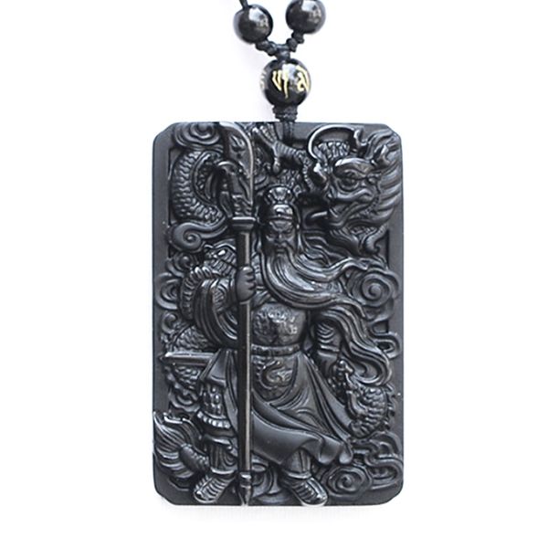 

Black Obsidian Buddha Necklace Pendant Guan Yun Dragon Jade Pendant Jade Jewelry Fine Jewelry