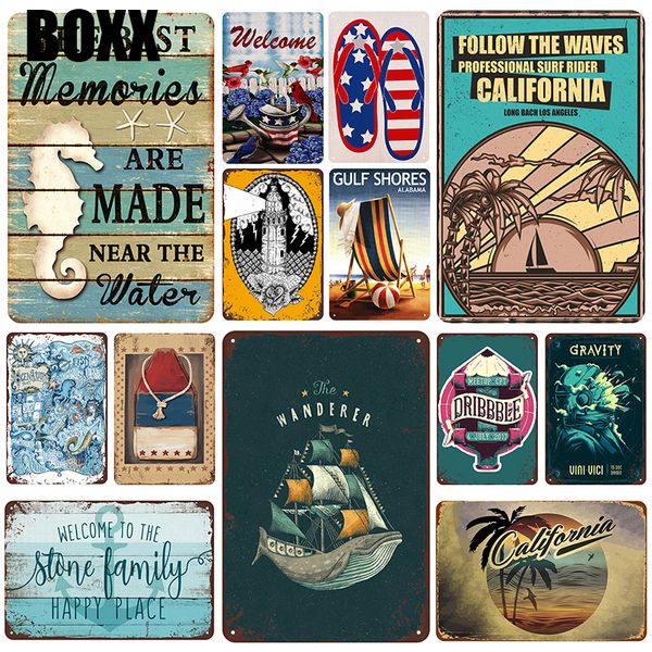 

2020 пляж бляшки metal tin вход travel pin up потертый chic декор металлические вывески vintage bar украшение металла плакат паб дом декор у