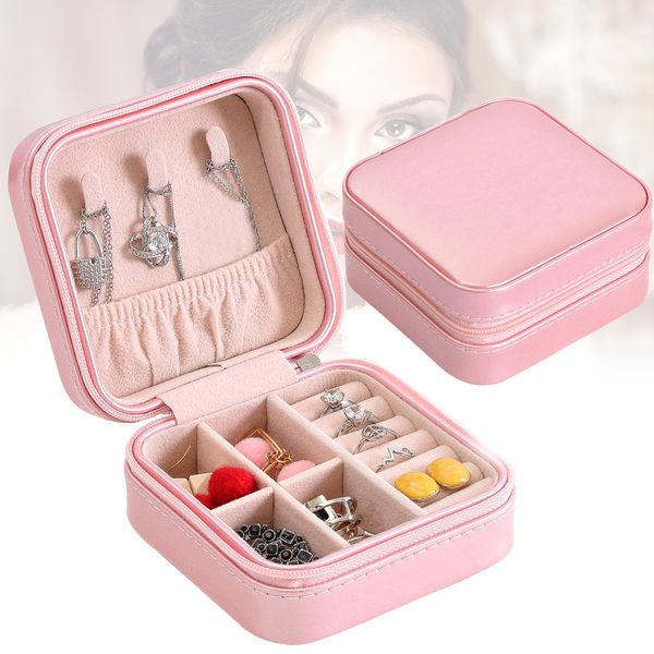 

portable jewelry box storage organizer zipper portable women display travel case ik88, Pink;blue