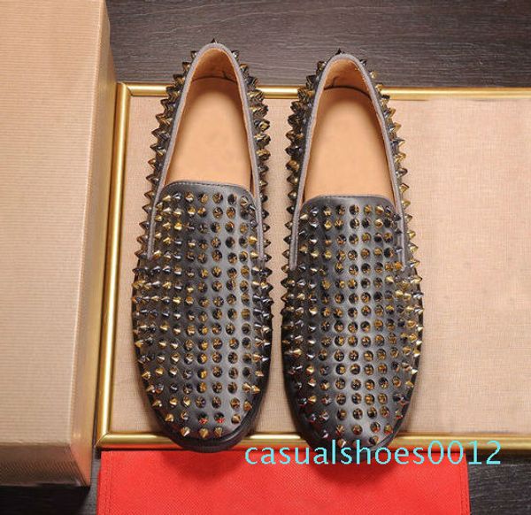 

fashion designer mens shoes low cut pointed flat red bottom leather casual party designer men and women shoes size 35-46 c12, Black