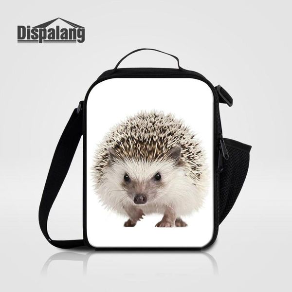 

dispalang women portable messenger lunch bag for office hedgehog animal printed thermal insulated cooler bags student lunch sack, Blue;pink