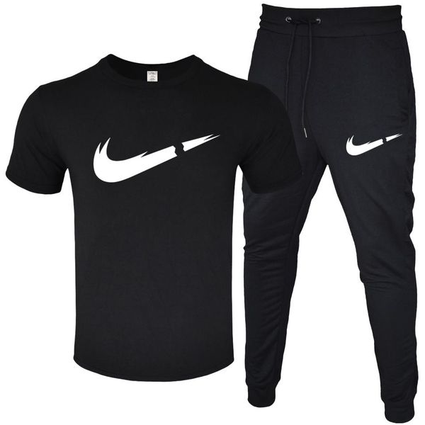 

men summer tracksuit designer t-shirt+long pant 2 pieces sets solid color outfit suits tracksuits, Gray