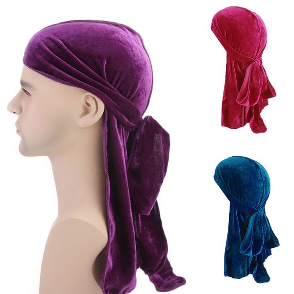 

2018 new men women breathable bandana hat velvet durag do doo du rag long tail headwrap chemo cap sale