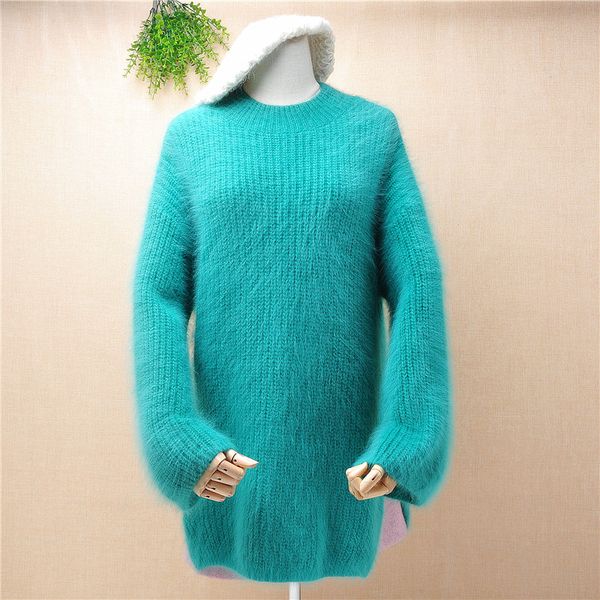 

mujer female autumn winter warm mink cashmere knitted long sleeves loose o-neck pullover angora fur knitwear autumn jumper, White;black