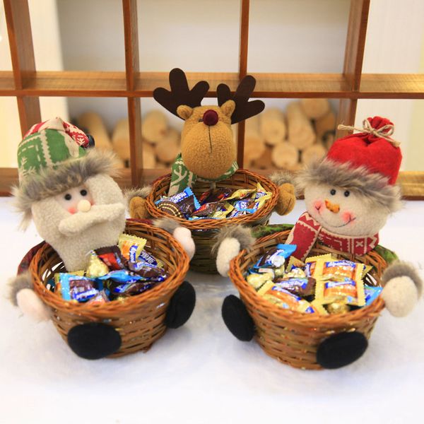 

christmas decorations storage candy basket santa claus snowman elk doll weaving bamboo baskets xmas gift holder bag for home nmr0144