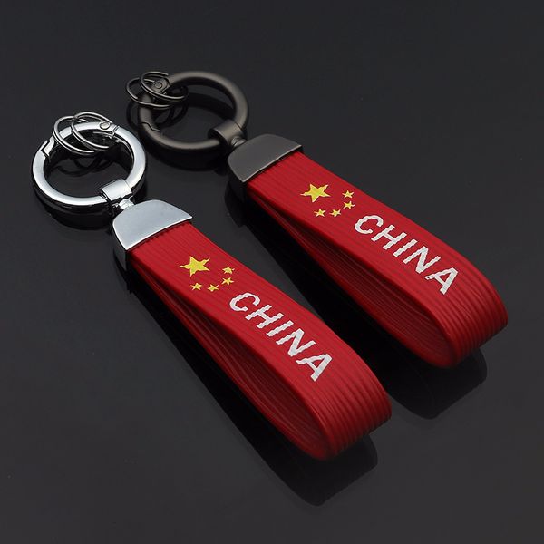 

chinese flag leather metal keychain auto waist china leather key chain car keyfob keyrings keyholder for car keys man gift, Silver