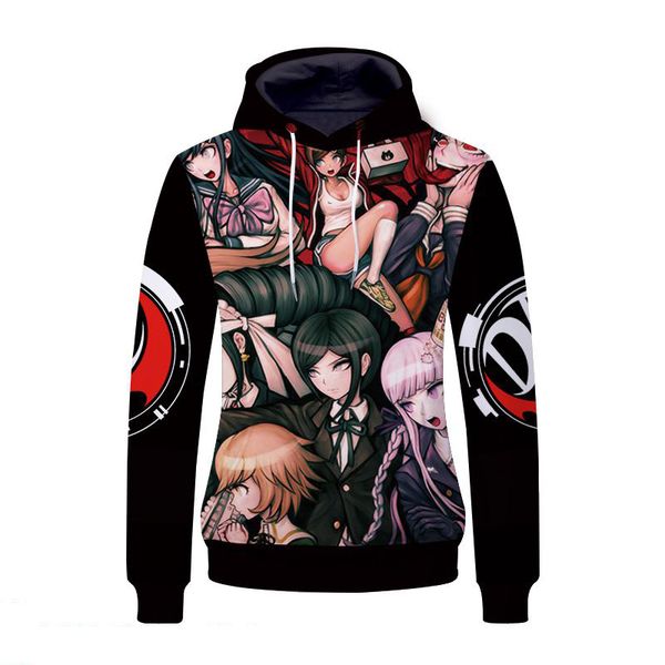

danganronpa: trigger happy 3d hoodie cosplay monokuma naegi makoto enoshima junko hoodies coat couple sweatshirt, Black
