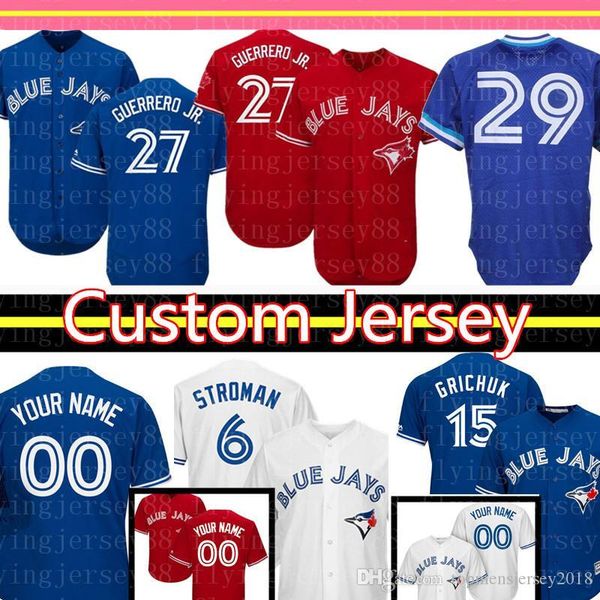 

Custom Toronto 27 Vladimir Guerrero Jr. Blue Jays Jersey 12 Roberto Alomar 29 Carter 15 Randal Grichuk 14 Smoak 42 Royal 6 Stroman