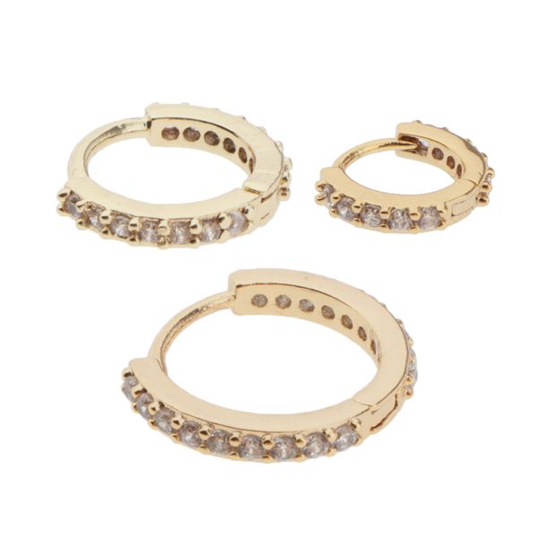 

3 pieces small huggie earrings copper cubic zirconia hoop earrings gold, Golden