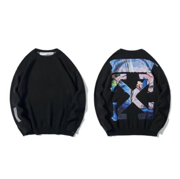

luxury mens knitted sweater street trend monet oil painting gradient arrow knitted sweater thick warm couple sweaters, White;black