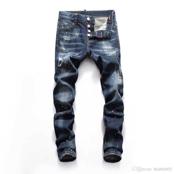 

brand jeans mens luxury designer jeans baggy biker high waisted ripped rock revival black skinny men jean jeckets long pants trousers 071, Blue