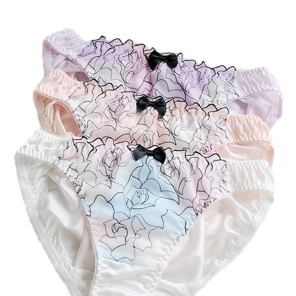 

japan underwear flower girl sweet comfortable embroidery low waist briefs culotte femme panties women thongs bragas mujer sexy, Black;pink