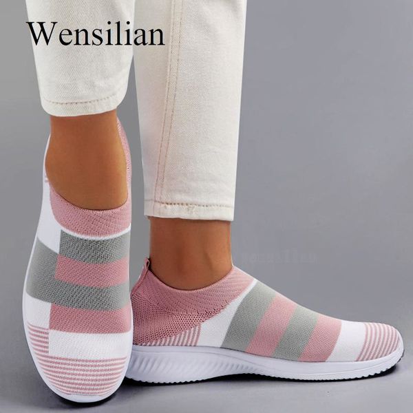 

women sneakers shoes woman striped sock sneakers slip on knitted vulcanized shoes causal trainers zapatillas mujer deportiva y200424, Black