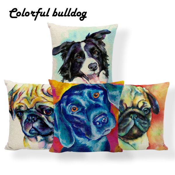 

boston terrier pug cushion dachshund french bulldog pillow case graffiti party holiday gift pillow with cover large linen check