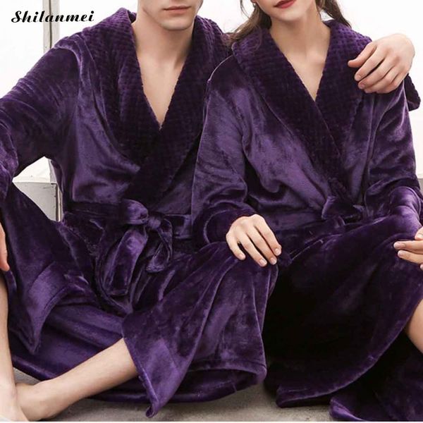 

winter fashion coral fleece men's robe kimono bathrobe nightgown thick warm long sleeve belted sleepwear bath night gown couple, Black;brown