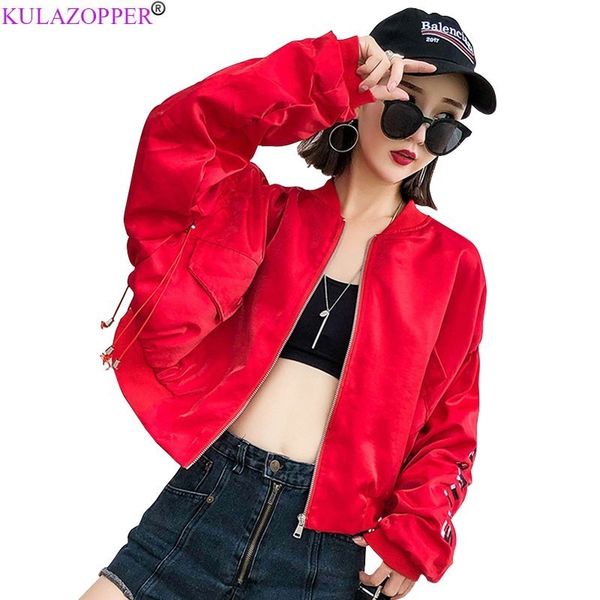 

kulazopper women autumn port wind letter short jacket 2019 new harajuku style loose female student bf jacket tide zs739, Black;brown